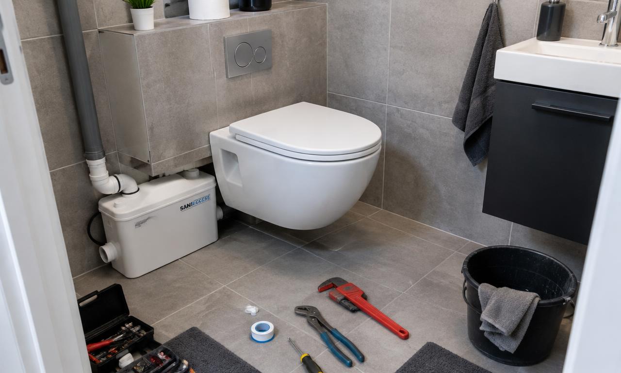WC suspendu avec sanibroyeur installé dans une salle de bain